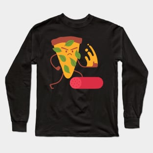 Funny Cartoon Pizza Karate Chop Long Sleeve T-Shirt